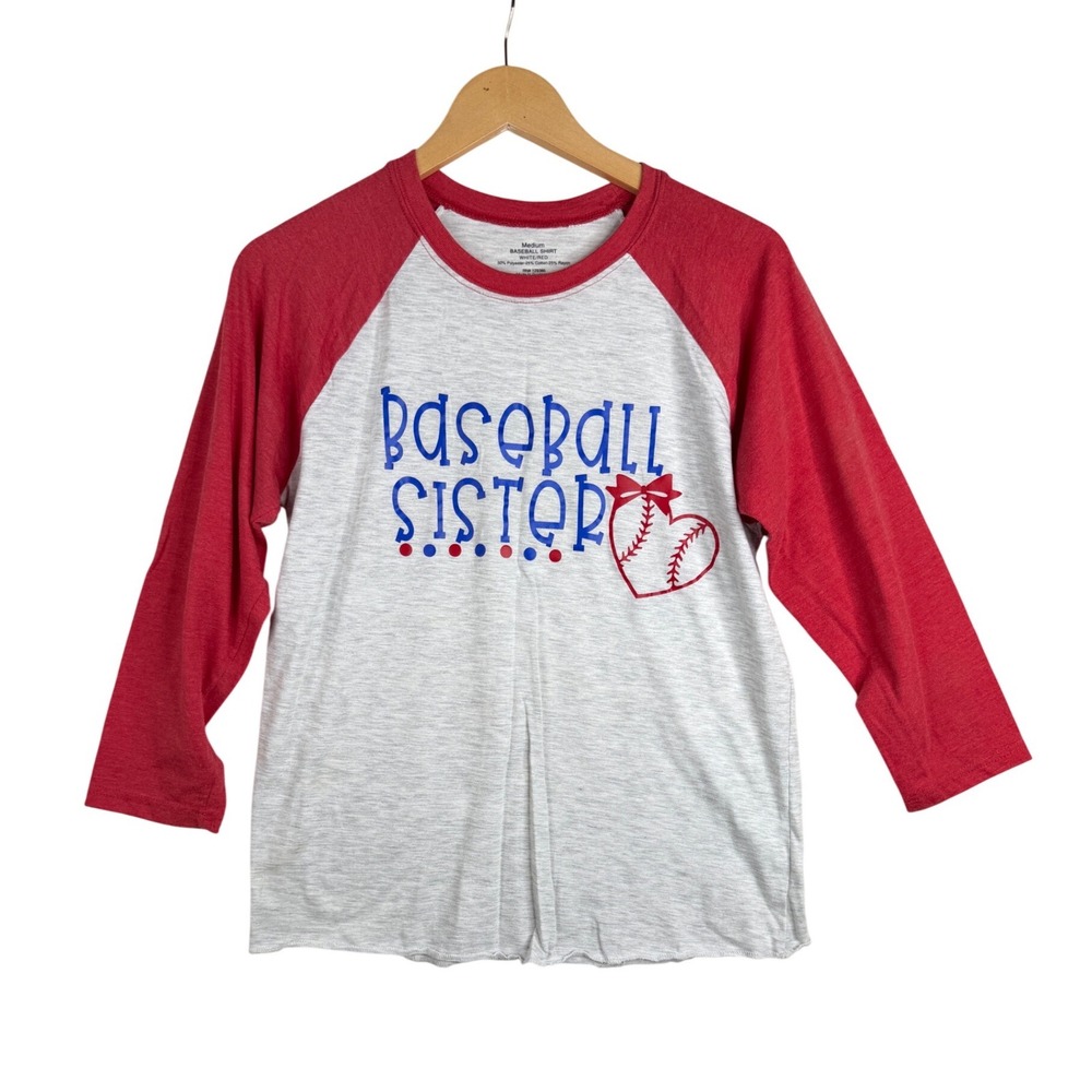 "Baseball Sister" Long Sleeve Shirt size Medium Red/Heather‎ Gray
